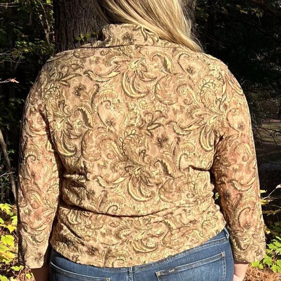 Casual Corner Annex Y2K 90s Green Brown Paisley Mesh Lace Button Down Top Size X - Picture 3 of 10